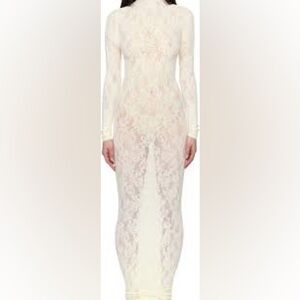 Skims Off-White Knit Lace Turtleneck Maxi Dress